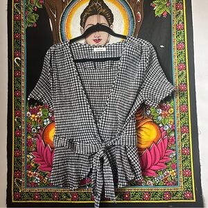 Max Studio Gingham Wrap Blouse